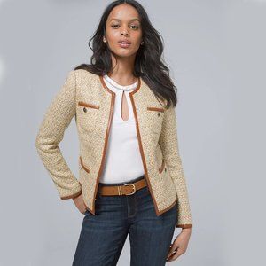 WHBM Genuine Leather-Trim Tweed Jacket Lurex 14 GORGEOUS!